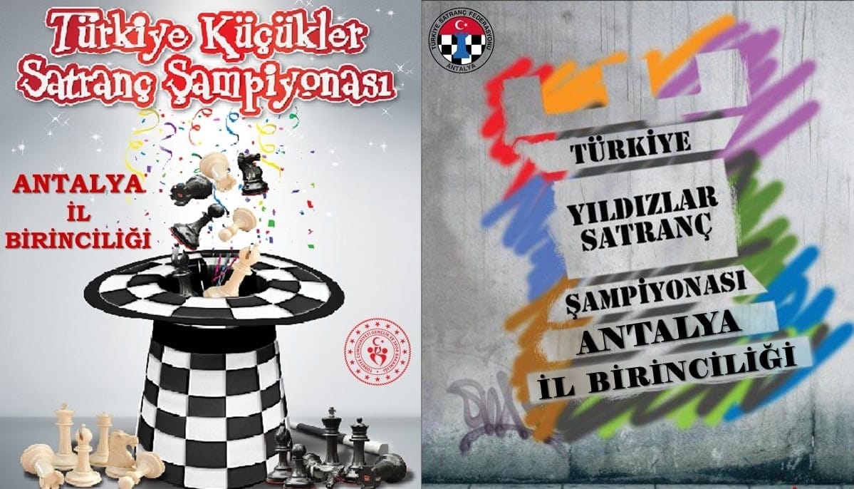 Antalya satranç turnuvası kapsamında düzenlenen Küçükler ve Yıldızlar İl Birinciliği'nde yarışan genç sporcular ve satranç müsabakaları