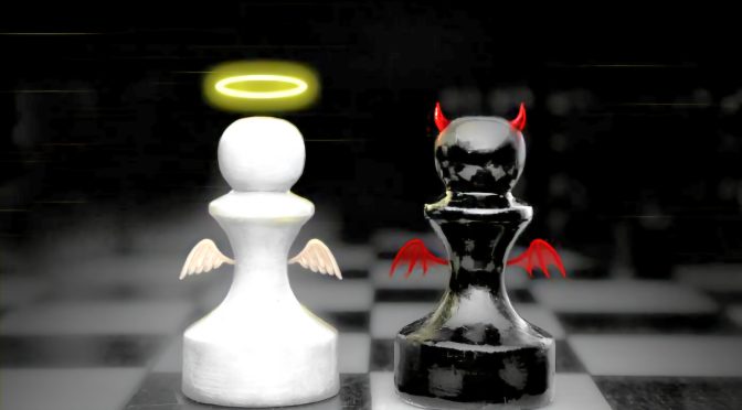 satrançta iyi ve kötü kararları temsil eden beyaz ve siyah piyon. Antalya satranç