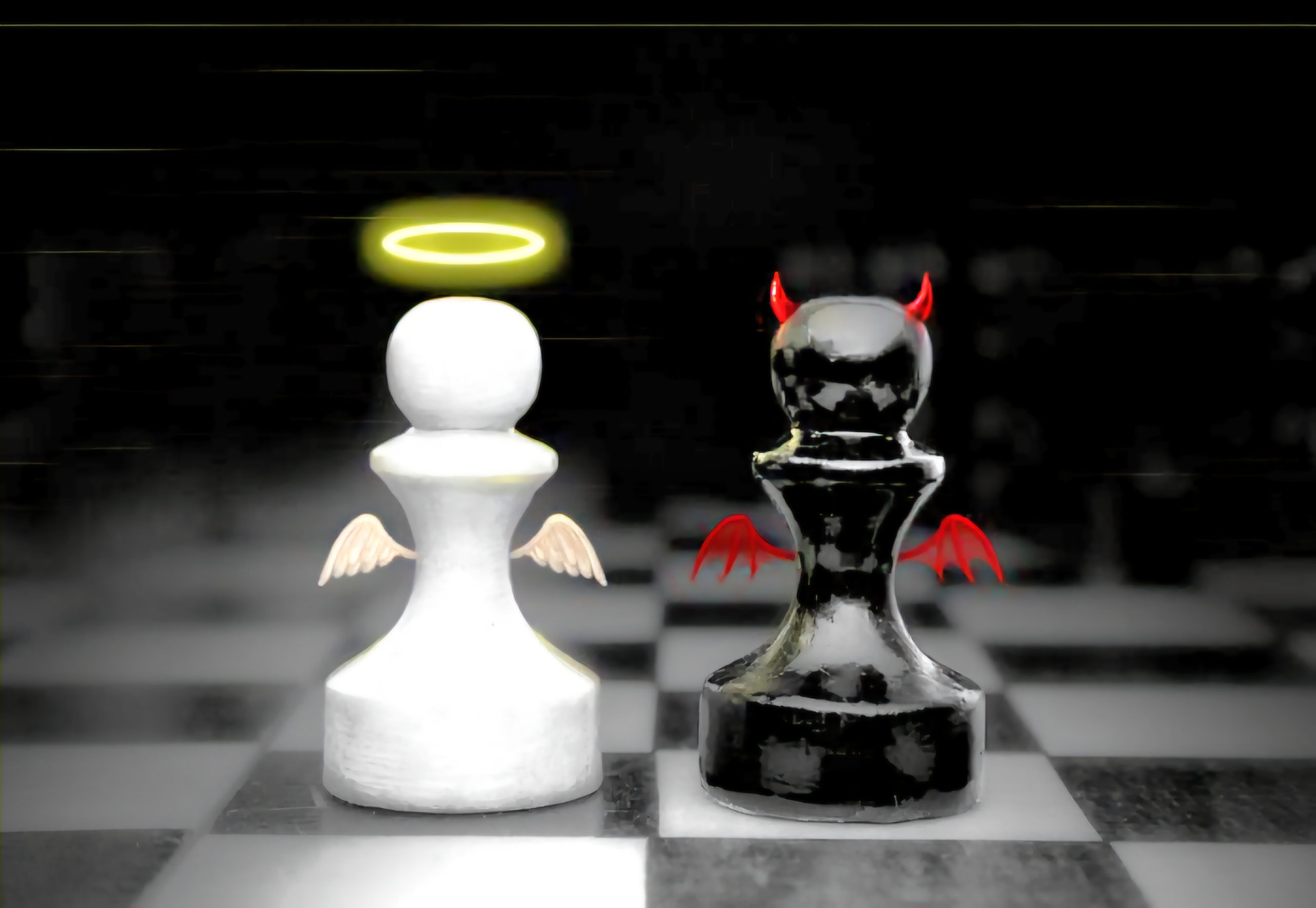 satrançta iyi ve kötü kararları temsil eden beyaz ve siyah piyon